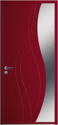 porte design Joran monobloc en aluminium par INITIAL, avec une demi-surface vitrée ondulée (ligne Horizon)